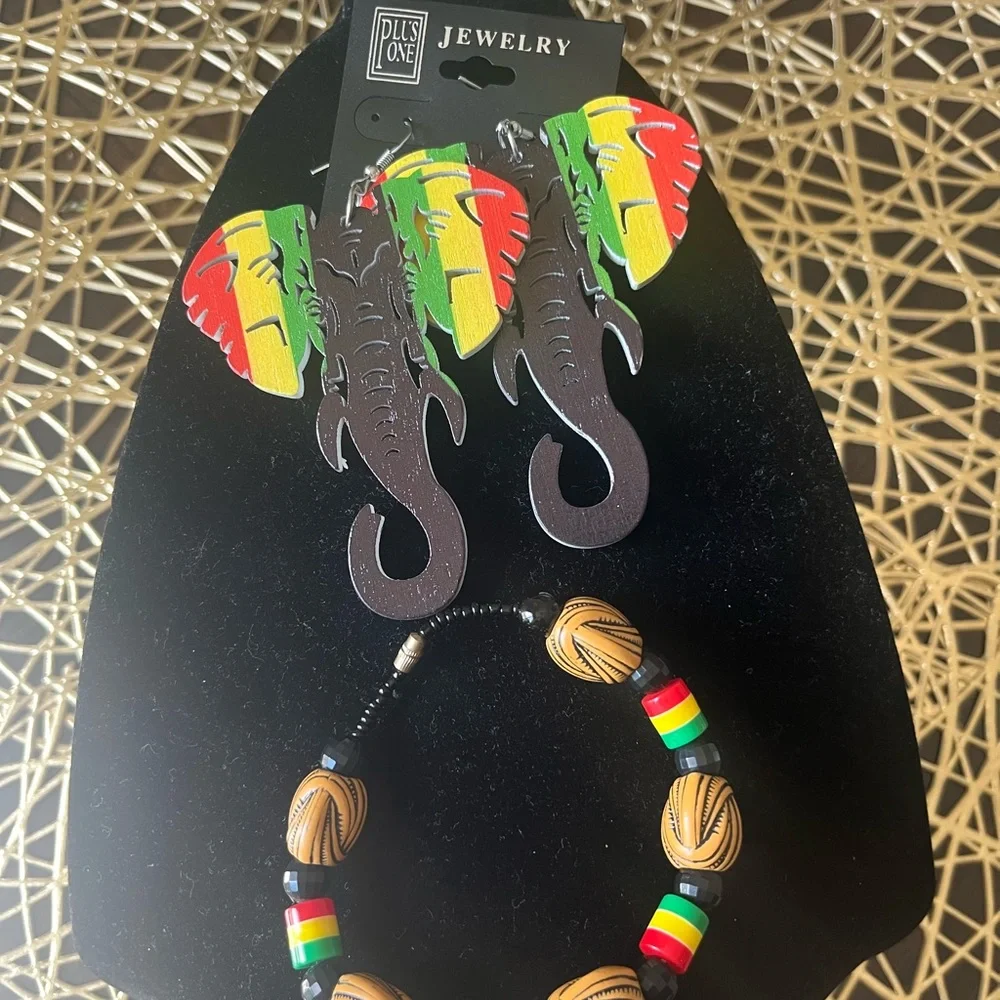 Colorful Elephant Earrings and Beaded Bracelet Set